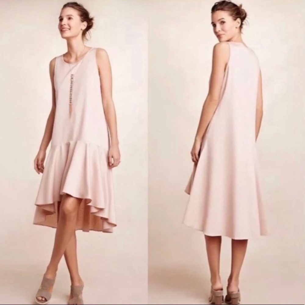Anthro Maeve Camellia Drop Waist Dress Blush pink